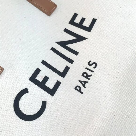 CELINE 190062 Horizontal Cabas Logo Tote Bag Shoulder Bag Canvas/Leather Beige - Picture 7 of 15
